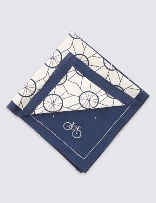 2 Pack Pure Cotton Anti-Bacterial Cycling Print Handkerchiefs